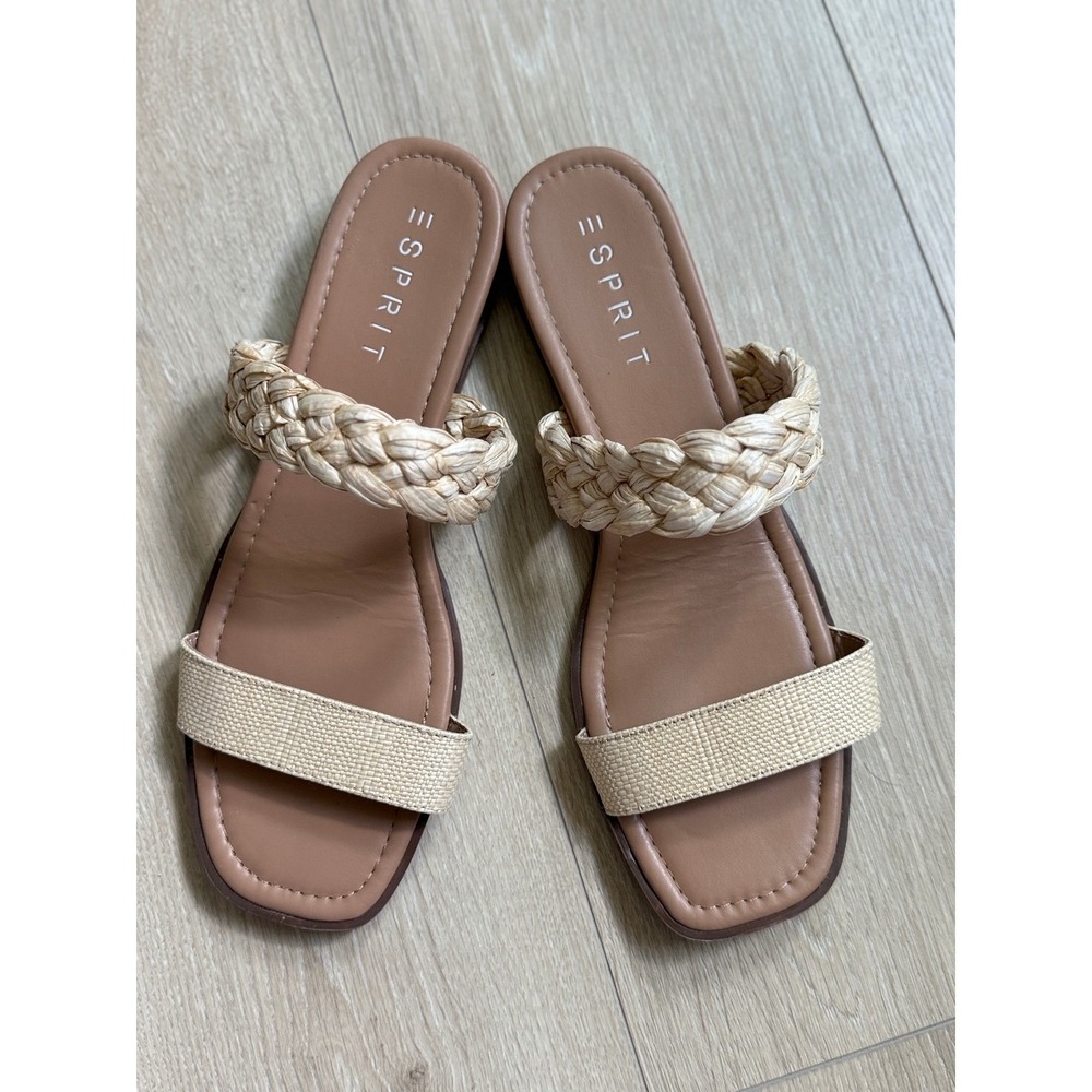 Esprit Winsley Sandals Womens 10M Tan Braided Straw Boho Coastal Beachy Slides